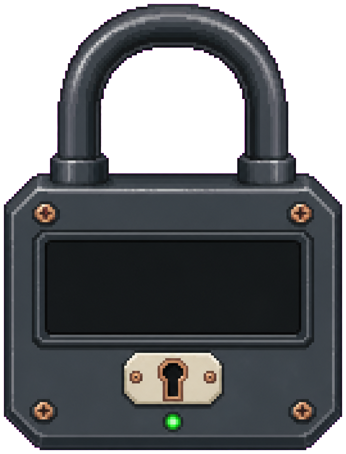 Pixel-art padlock with a ZDR display, sealed shut