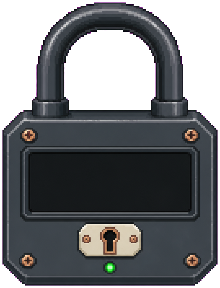 Pixel-art padlock with a ZDR display, sealed shut