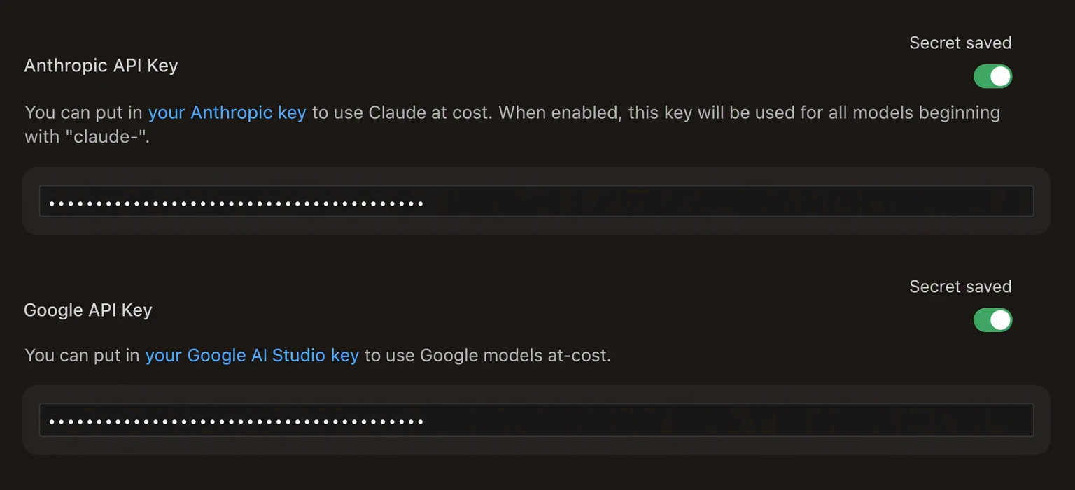 Anthropic and Google enabled with the same Straitly key